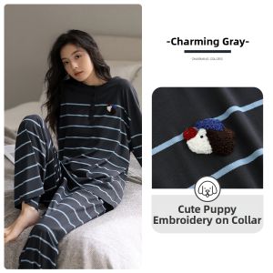 JIALEFEN | Cotton Long Sleeve Ladies Sleepwear for Spring Autumn