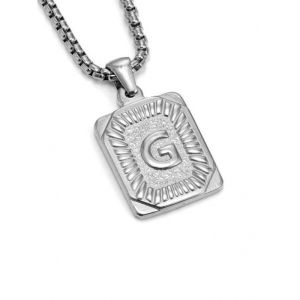 Mens 18K Gold Square Double-Sided 26 English Letter Pendant Titanium Steel Jewelry Necklace