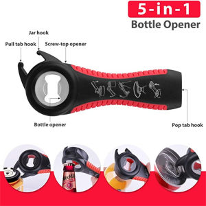 Can Opener for Weak Hands 5 in 1 Multi Function Can Opener Bottle Opener Kit with Non Slip Silicone Handle