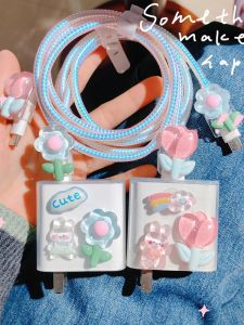 Huawei Pura70 Mate70 MateX6 Data Cable Protection Cover 66W Charger Cord Organizer Cartoon Style Digital Accessories