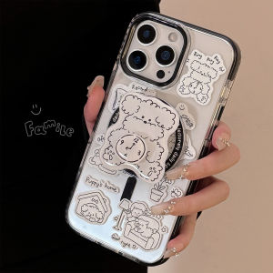 Black And White Cartoon Dog Rotating Magnetic Stand Mobile Phone Case for iPhone Cute Girl Fun Creative Simple Design TPU Material