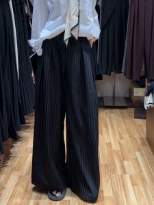 Quần Ống Rộng Kẻ Sọc Cổ Điển Cạp Cao Cho Nữ Mùa Xuân Thu Mới Rộng Rãi Phong Cách Hàn Quốc Thẳng Quần Dài Ống Rộng