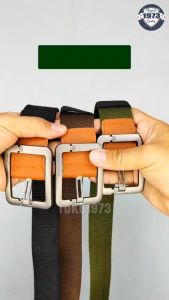 BREWYN LEONARD Metal Buckle Canvas Belt / Ikat pinggang pria