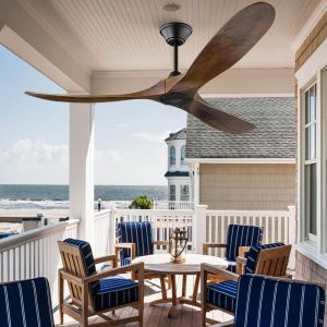 CHNT 60 Inch Wood Ceiling Fan Indoor Ceiling Fan With Remote Control 3 Wood Fan Blades Ceiling Fan Reversible DC Ceiling Fan For Living Room Bedroom Matte Black