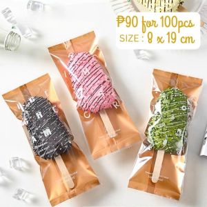 100pcs Food Grade Ice Cream Bags 8x19 CM Ice Cream Gold Pastry Plastic Bag Seal Graham Bar Heat Seal Wrapper