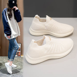 Womens Casual Sports Shoes Socks Slip-On Comfortable Maternity Sneakers Fashionable Flat Bottom round Toe Net Material