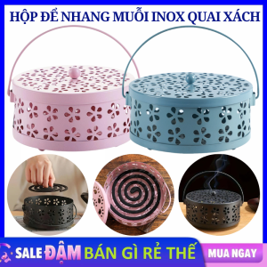 Hộp Đựng Nhang Muỗi Inox Có Nắp Đậy Và Quai Xách Chống Bỏng Tiện Lợi - Khay Đựng Nhang Muỗi Cao Cấp / Khay Đốt Hương Nhang Muỗi Có Nắp Đậy Chống Bỏng Chống Cháy Chuyên Dụng