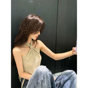 Pure Desire Spicy Girl Elastic Halter Neck Twist Knot Strap Vest Women Summer Shoulder Digging Top Ins Style Small Vest