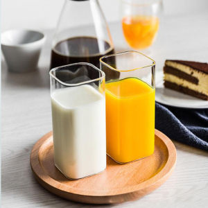 Homehub High Temperature Resistant Square Transparent Glass Tea Milk Cup 250ml/400ml