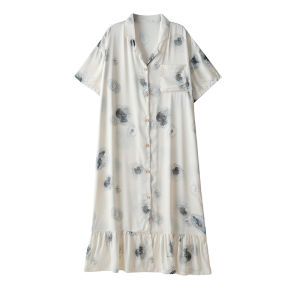 MiiOW | MiiOW Ice Silk Sleepwear Womens Summer Thin Short Sleeve Home Clothes Set Worn Outdoor Comfortable Leisure Casual Style