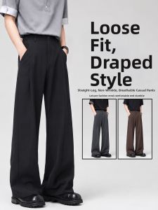 YAYANGREN | Black Lightweight Loose Drape Wide Leg Mens Trousers
