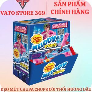 Kẹo mút CHUPA CHUPS melody pops cây còi thổi hương dâu que 15g