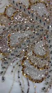 Luxury Nigerian Gold Lace Fabrics Fashion Women African Tulle Lace Luxury Handmade Beaded Sequins Fabrics For Wedding 5 Yards