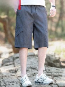 HENGYUANXIANG | Quần short lụa băng mỏng mùa hè cho nam quần dài năm điểm cạp chun thoải mái thoáng khí quần áo công sở thường ngày