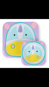 2 PCS SET SKIP HOP Zoo Plate and Bowl Set Eat Neat Divided Toddler Plate Unicorn Melamine Plate