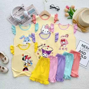 Bộ Cộc Tay Bèo Thun Lạnh Minky Mon Cho Bé Gái Dễ Thương Mềm Mịn Thoáng Mát 7-27kg