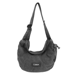 Retro Large Capacity Washed Denim Shoulder Bag Simple Crossbody for Men And Women Students Commuting Dumpling Bag