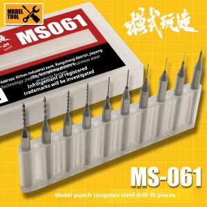 10pcs Model Drilling Drill MS061 for Gundam Gunpla Rubber Plate Metal Modified Fixed Handle Model Making Tool Drill Bit