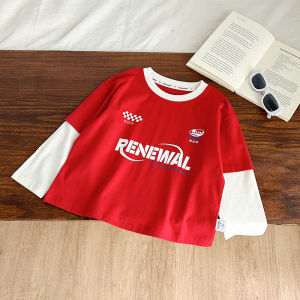 Cool American Style Long Sleeve round Neck Base Shirt for Baby Boys Trendy Breathable Cotton Polyester Printed T-Shirt for Kids