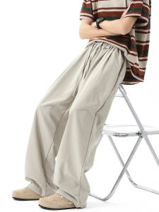 กางเกงลำลองชายผ้าไหมน้ำแข็งบางแห้งเร็วฤดูร้อน กางเกงขายาวทรงตรงหลวมๆ สำหรับเด็กและเยาวชน กางเกงขายาวทรงตรง