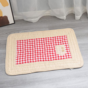 Pure Cotton Fabric Foot Mat Anti-Slip Small Rug Machine Washable Bathroom Door Mat Pet Mat Korean Style Home Use Checkerboard