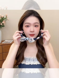 Băng Đô Thắt Nút Bướm Tai Thỏ Cho Nữ 2025 Mẫu Mới Kiểu Pháp in Họa Tiết Màu Tương Phản Răng Cưa Cao Đầu Kẹp Tóc