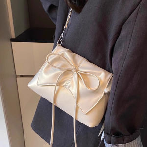 Ballet Style Chain Strap Womens Shoulder Bag Crossbody Bag Butterfly Knot Soft PU Leather Casual Tote Bag for Young Women