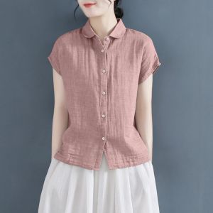Áo Sơ Mi Vải Lanh Cotton Không Tay Mùa Hè Mới Rộng Rãi Tay Ngắn Cỡ Lớn Thời Trang Áo Sơ Mi Chất Liệu Cotton Nguyên Chất