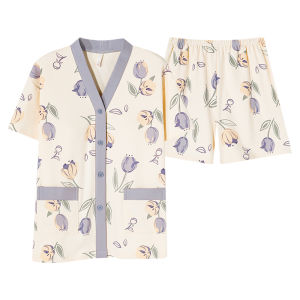 MiiOW | ชุดนอนผู้หญิง MiiOW แขนสั้นผ้าฝ้ายแท้ ชุดนอนฤดูร้อน 2025 ใหม่ ชุดนอนในบ้าน แขนสั้น ไม่มีปก ใส่ได้ทั้งในและนอกบ้าน