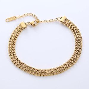 ANENJERY 316L Stainless Steel Double Spell Gold Color Thick Twist Chain Bracelet Female Ins Simple Design Jewelry