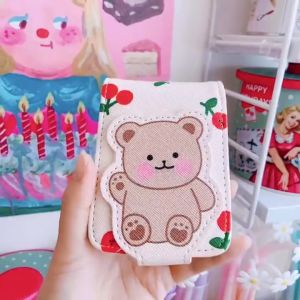 Bear Lipstick Bag Cosmetic Portable Travel Makeup Lipstick Organizer Storage Leather Pocket Fit