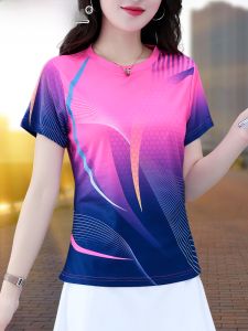 Quick Dry Fitness Sport T-Shirt Women Short Sleeve round Neck Polyester Fiber Summer New Style Korean Version Asymmetric Pattern