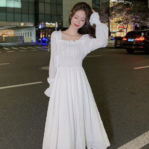 Elegant White Dress Gentle Style Spring Autumn 2025 New French Waist Cinching Slimming Sweet Temperament Inner Fairy Skirt