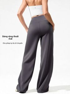 Quần Thể Thao Nữ Cạp Cao Màu Xám Chất Liệu Vải Mềm Mại Như Bơ Ống Rộng Thích Hợp Cho Tập Gym Pilates Chạy Bộ