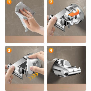 360°Adjustable Suction Cup Shower Head Holder with Hook Self-adhesive Shower Head Stand Bracket Strong Bearing Wall Hanging