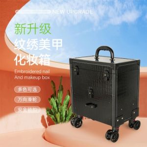Large-Capacity Multi-Layer Trolley Cosmetic Case with Brake Detachable Double Row Wheel Tattoo Manicure Multi-Functional Cosmetic Tool Case
