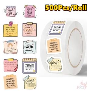 Bible Phrase Art Kids Rewards Stickers 500Pcs/Roll DIY Diary Scrapbooking Sealing Label Decals
