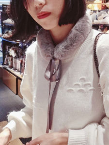 [Yupifang] K-style Real Rex Rabbit Hair Fur Scarf Female Sweet Elegant Ribbon Stewardess Winter Fur Small Scarf