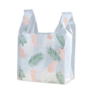 50/100Pcs Food Plastic Bag Fashion Feather Pattern Vest BagTakeaway Packing Bag Supermarket Store Party Wedding Candy Bag