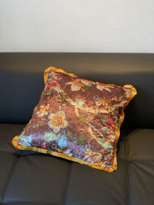 Hanging Yard New Chinese Style Floral Velvet Print Pillow Retro French Sofa Cushion Home Decor Soft PP Cotton Filled Throw Pillow