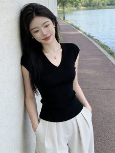 PEIXI | Áo Thun Sọc Rib V Neck Giúp Gầy Nhỏ Gọn