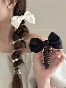 Korean Style Butterfly Knot Pearl Telephone Line Hair Ties Sweet Bubble Braided Hairband Cute Horse Tail Hair Rope