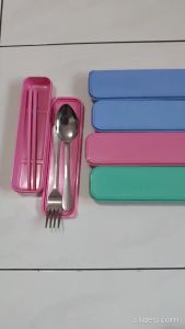 Sendok makan travel set stainless TEBAL 3 in1 /  Sendok Garpu Set Stainless BONUS sumpit plastik