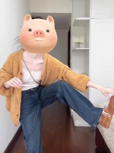 Sweater Cardigan Female Casual Outerwear Top Clothes Autumn and Winter Lazy Style Soft Glutinous Loose Slim Looking Yellow Knitting Outwear