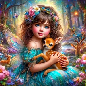 Huacan Full Square Round Drill Diamond Painting Fairy Deer Diamond Mosaic Animal Portrait Art Decorative Paintings
