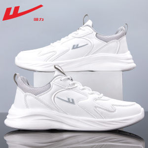 Mens Running Shoes Spring Model Leather Surface Waterproof New 2025 Warrior Brand Sports Shoes Cross Buckle Shock Absorption