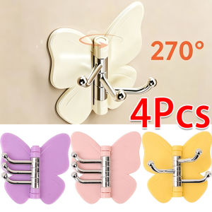 4pcs Wall Mounted Self Adhesive Wall Hook with 3 Hooks / No-Drill Butterfly Clasp Bathroom Corner Hook / Space Saving Storage Hange R Rack / for Towel Key Jewelry