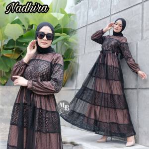 Nadhira dress gamis brokat kombinasi tulle dotti gamis kondangan gamis terbaru gamis warna navy gamis brokat mewah gamis brokat termurah