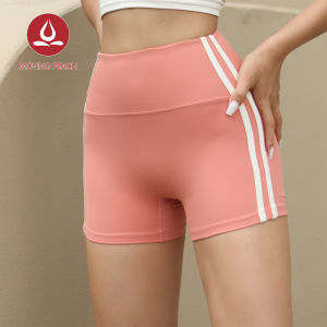 สำรวจคุณสมบัติ: กางเกงขาสั้นนักขี่จักรยานเอวสูงผู้หญิงขยับสีพีชแห้งเร็วสบายสีตัดกันวิ่งบีบอัดกางเกงขาสั้นโยคะ