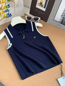 AMILUCK | เสื้อกั๊กถักสั้นคอโปโลผู้หญิงฤดูใบไม้ร่วงปี 2025 เสื้อแขนกุดแบบมีซิปแบบลำลองสไตล์เกาหลี ทรงหลวม สไตล์เกาหลี